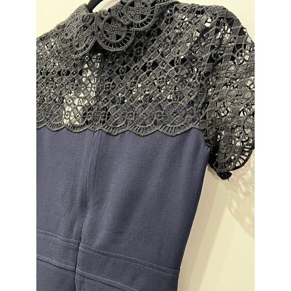 1901 Peter Pan Collar Short Sleeve Back Zip Fit-Flare Lace Mini Dress Size XS - Picture 13 of 13